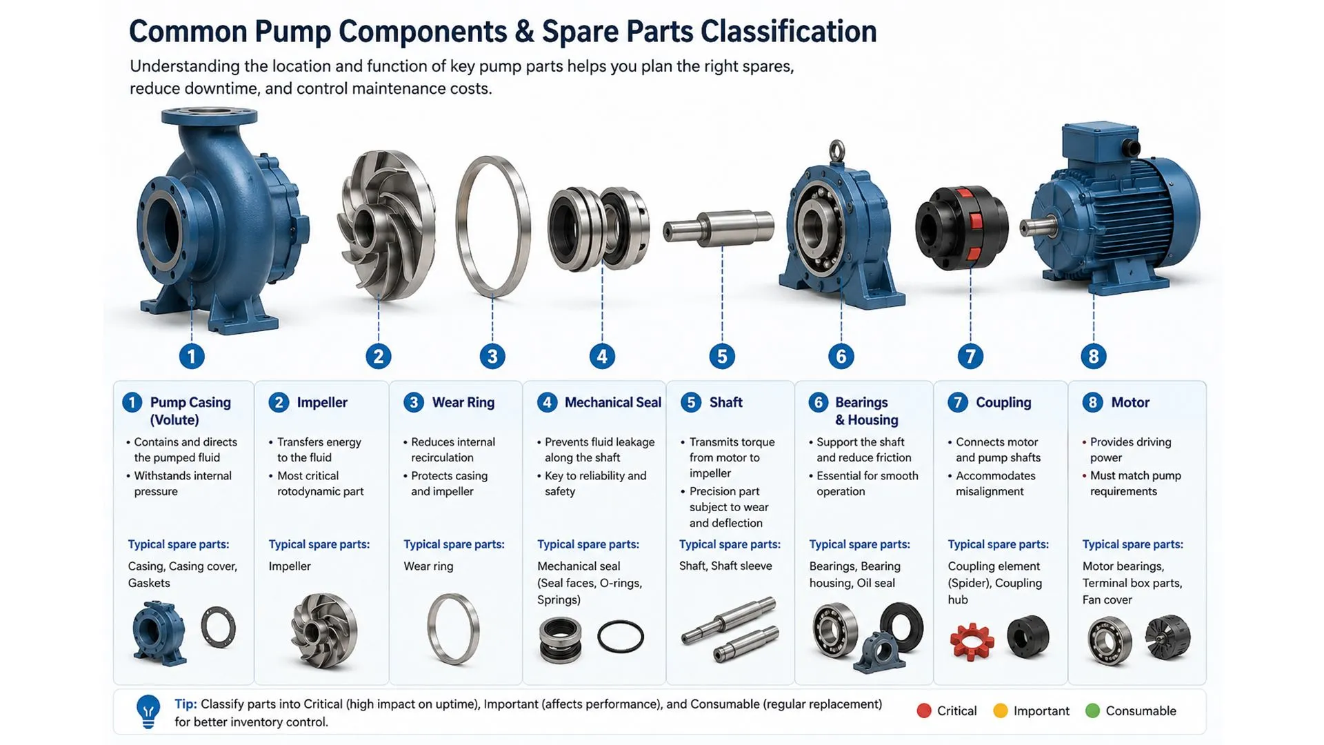 Pump spare parts BOM and exploded view for accurate spare parts planning